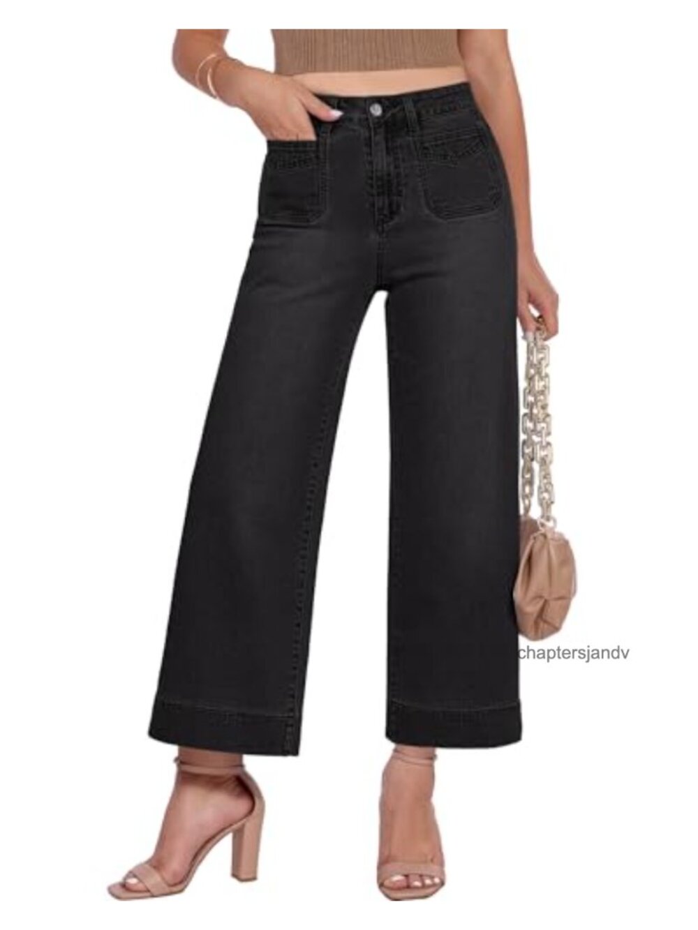 High Waisted Cropped Wide Leg Stretchy Denim Jeans